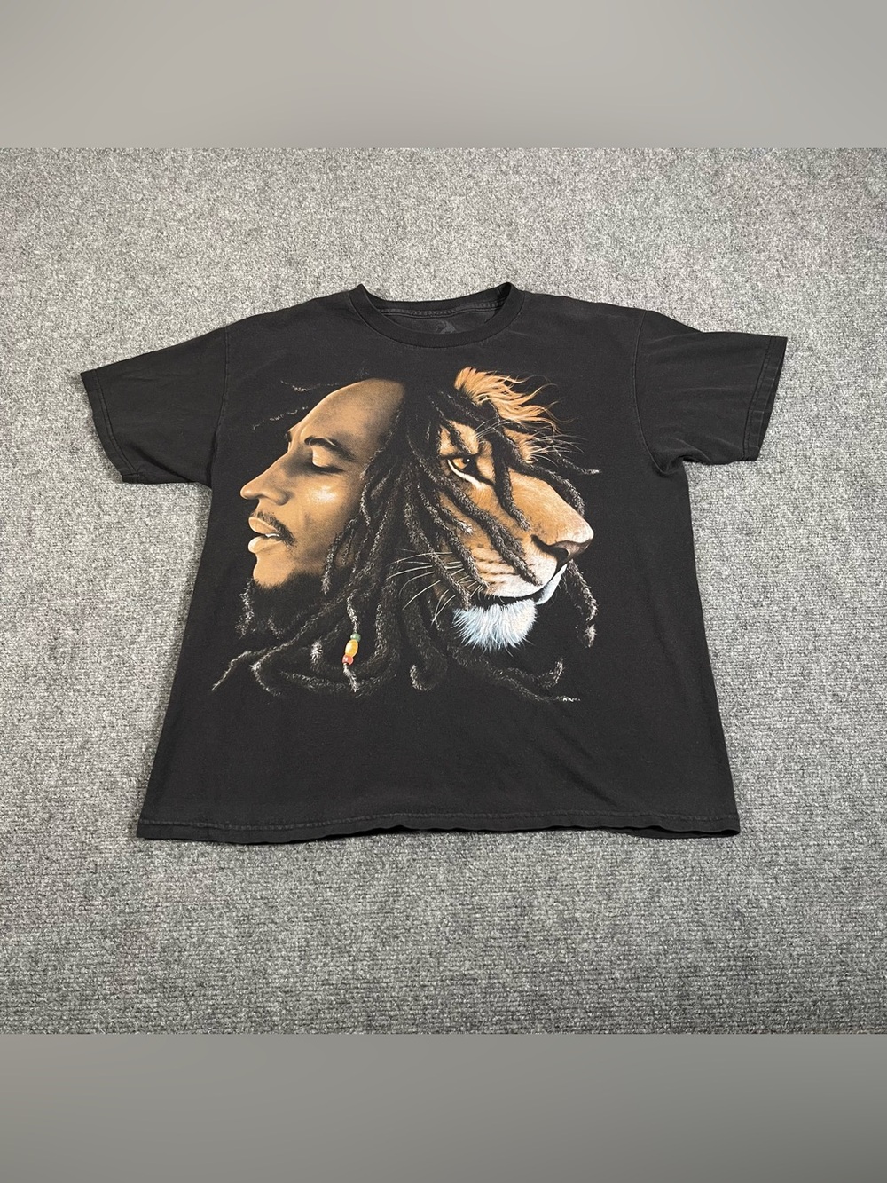 Bob Marley Lion Shirt Men’s Medium Black Y2K Reggae Short Sleeve Casual Aop